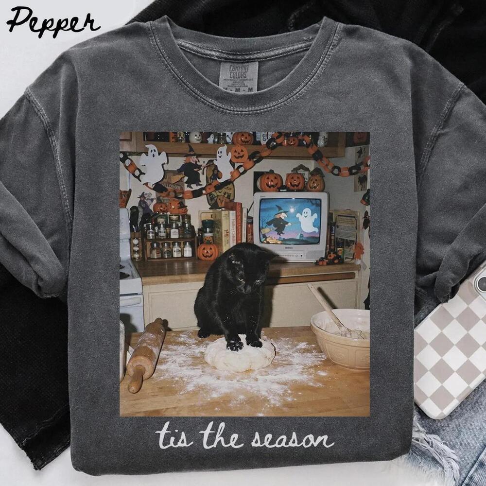 Halloween Black Cat S Shirt, Iced Coffee Cat Mom T-Shirt, Funny Mothers
